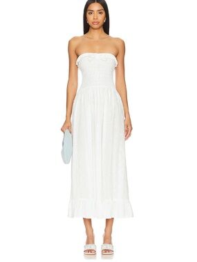 SOLID & STRIPED The Nikki Dress White Smocked Strapless Eyelet Cotton Dress XS
